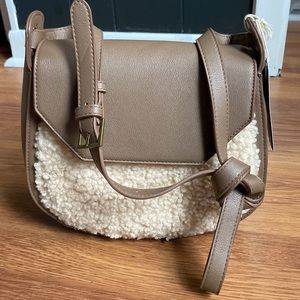 Faux Leather Brown Crossbody Sherpa Western